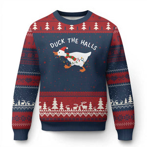 Funny Xmas Silly Goose Ugly Christmas Sweater Funny Duck the Halls TS10 Navy Red Print Your Wear