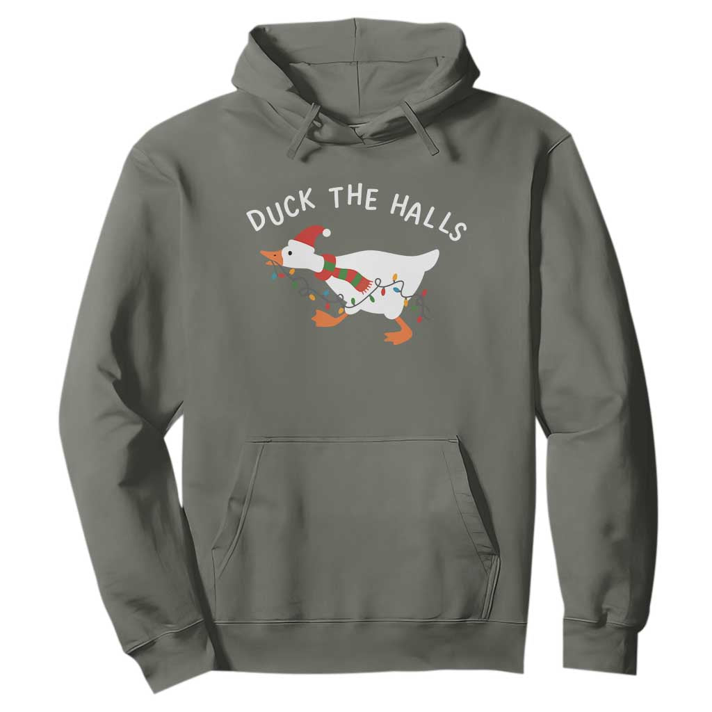 Funny Christmas Silly Goose Hoodie Funny Duck the Halls TS10 Military Green Print Your Wear