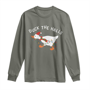 Funny Christmas Silly Goose Long Sleeve Shirt Funny Duck the Halls TS10 Military Green Print Your Wear