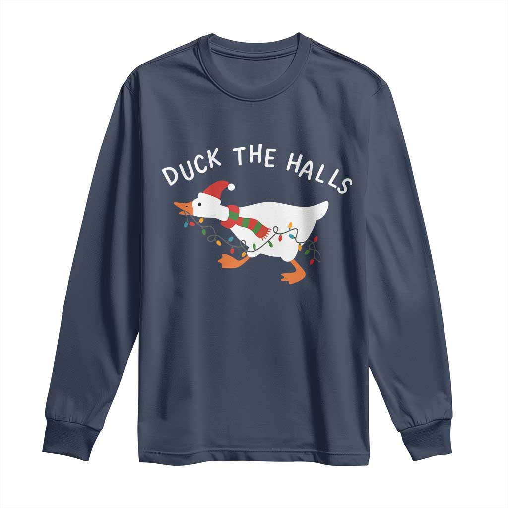 Funny Christmas Silly Goose Long Sleeve Shirt Funny Duck the Halls TS10 Navy Print Your Wear