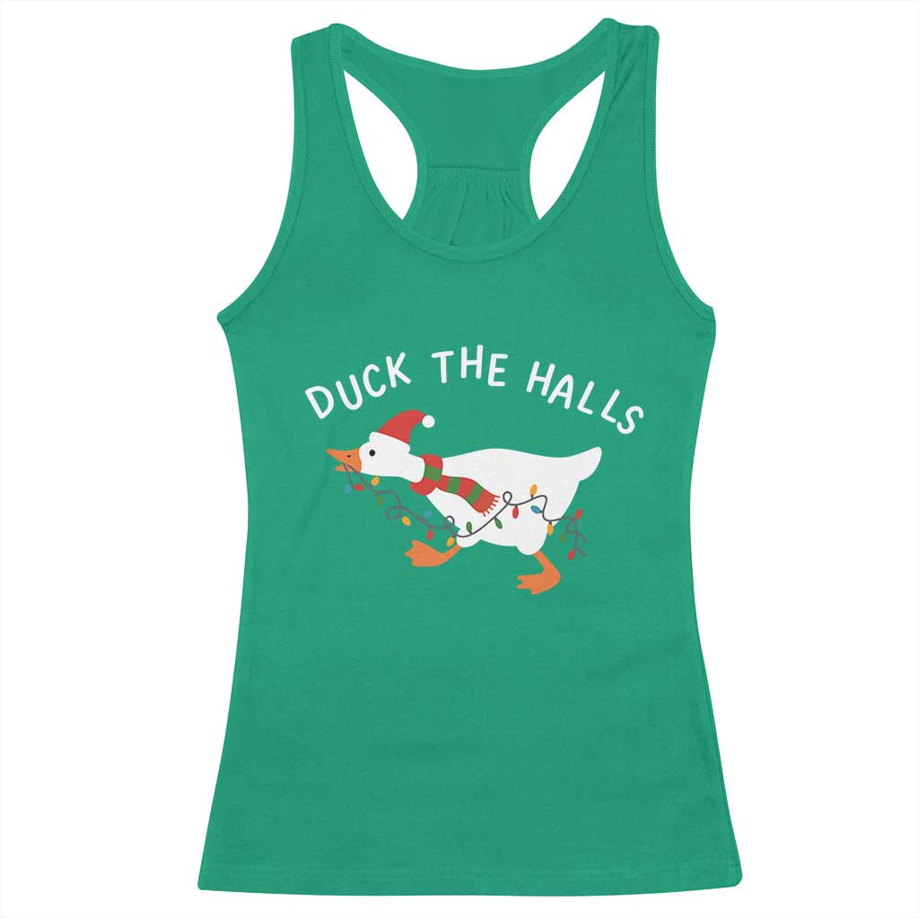 Funny Christmas Silly Goose Racerback Tank Top Funny Duck the Halls TS10 Irish Green Print Your Wear