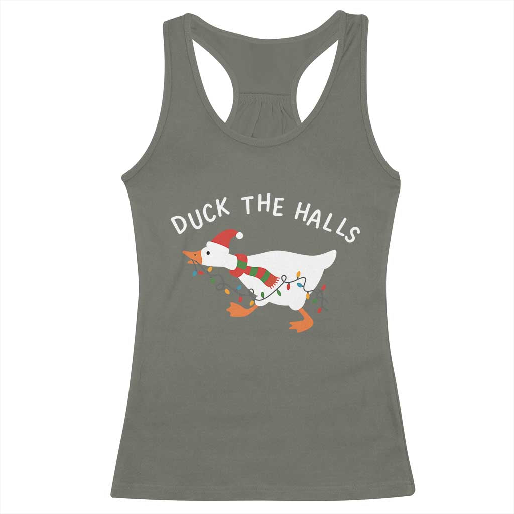 Funny Christmas Silly Goose Racerback Tank Top Funny Duck the Halls TS10 Military Green Print Your Wear