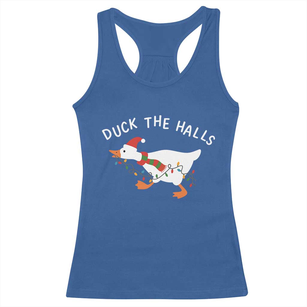 Funny Christmas Silly Goose Racerback Tank Top Funny Duck the Halls TS10 Royal Blue Print Your Wear