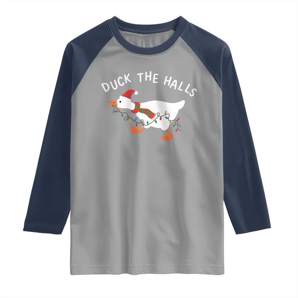 Funny Christmas Silly Goose Raglan Shirt Funny Duck the Halls TS10 Sport Gray Navy Print Your Wear