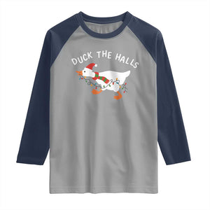 Funny Christmas Silly Goose Raglan Shirt Funny Duck the Halls TS10 Sport Gray Navy Print Your Wear