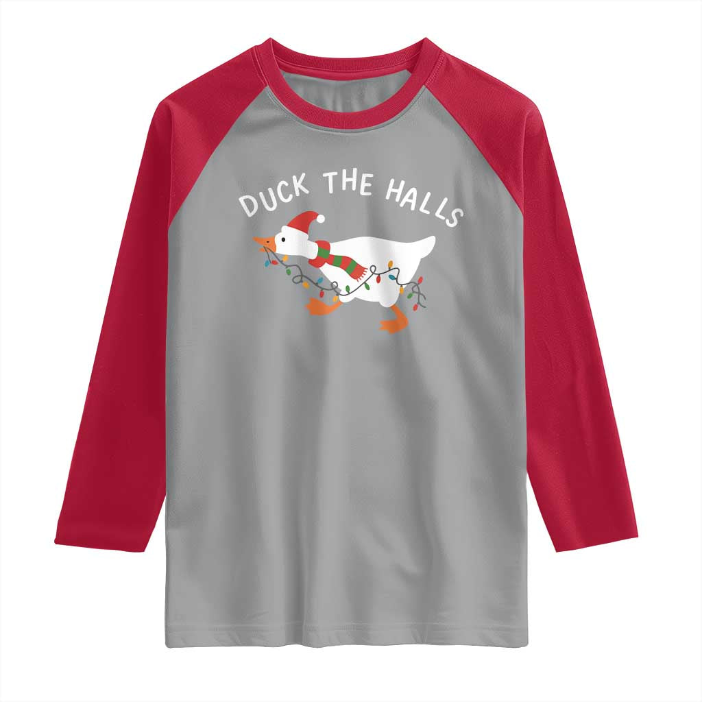 Funny Christmas Silly Goose Raglan Shirt Funny Duck the Halls TS10 Sport Gray Red Print Your Wear