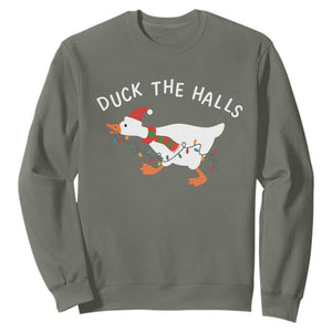 Funny Christmas Silly Goose Sweatshirt Funny Duck the Halls TS10 Military Green Print Your Wear