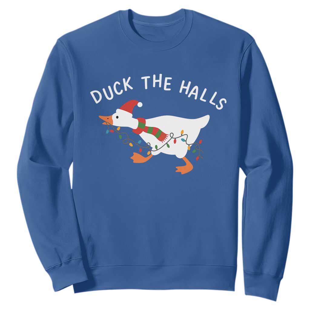 Funny Christmas Silly Goose Sweatshirt Funny Duck the Halls TS10 Royal Blue Print Your Wear