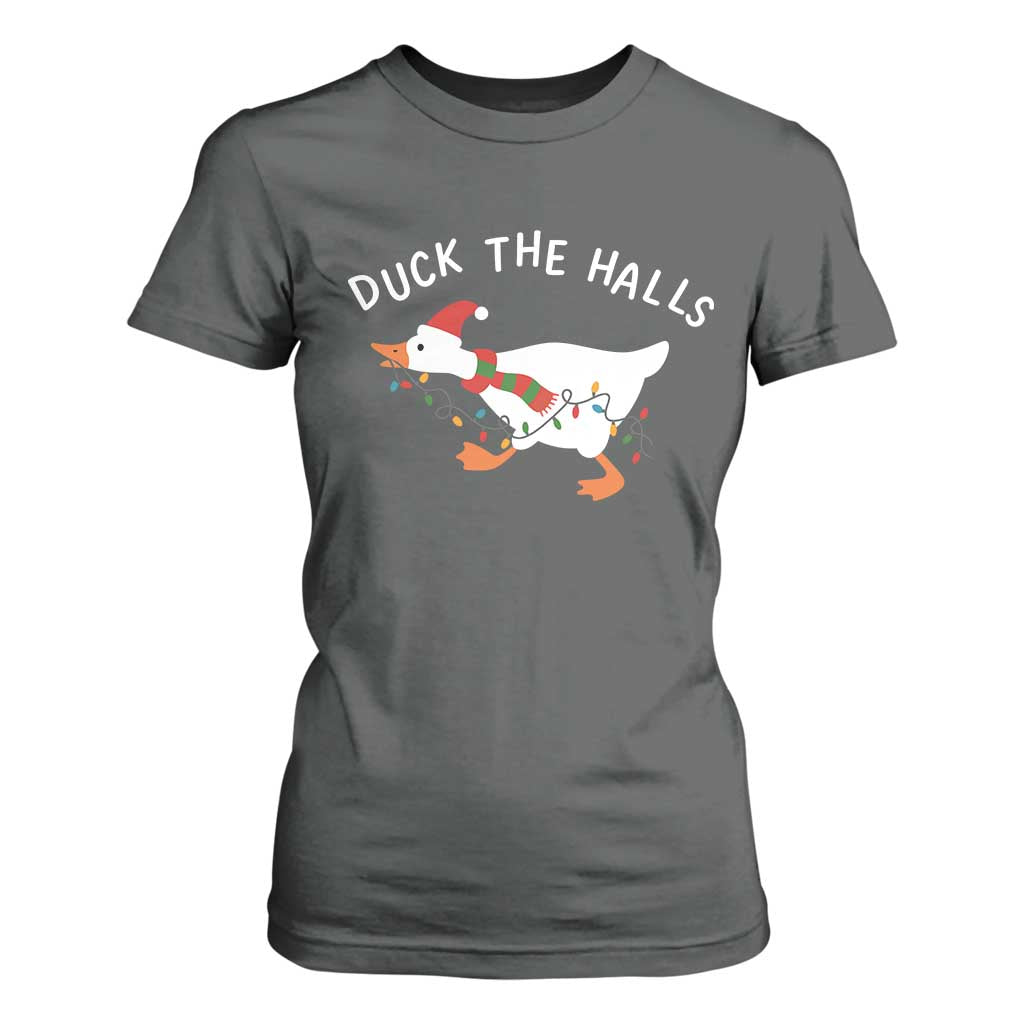 Funny Christmas Silly Goose T Shirt For Women Funny Duck the Halls TS10 Dark Heather Print Your Wear