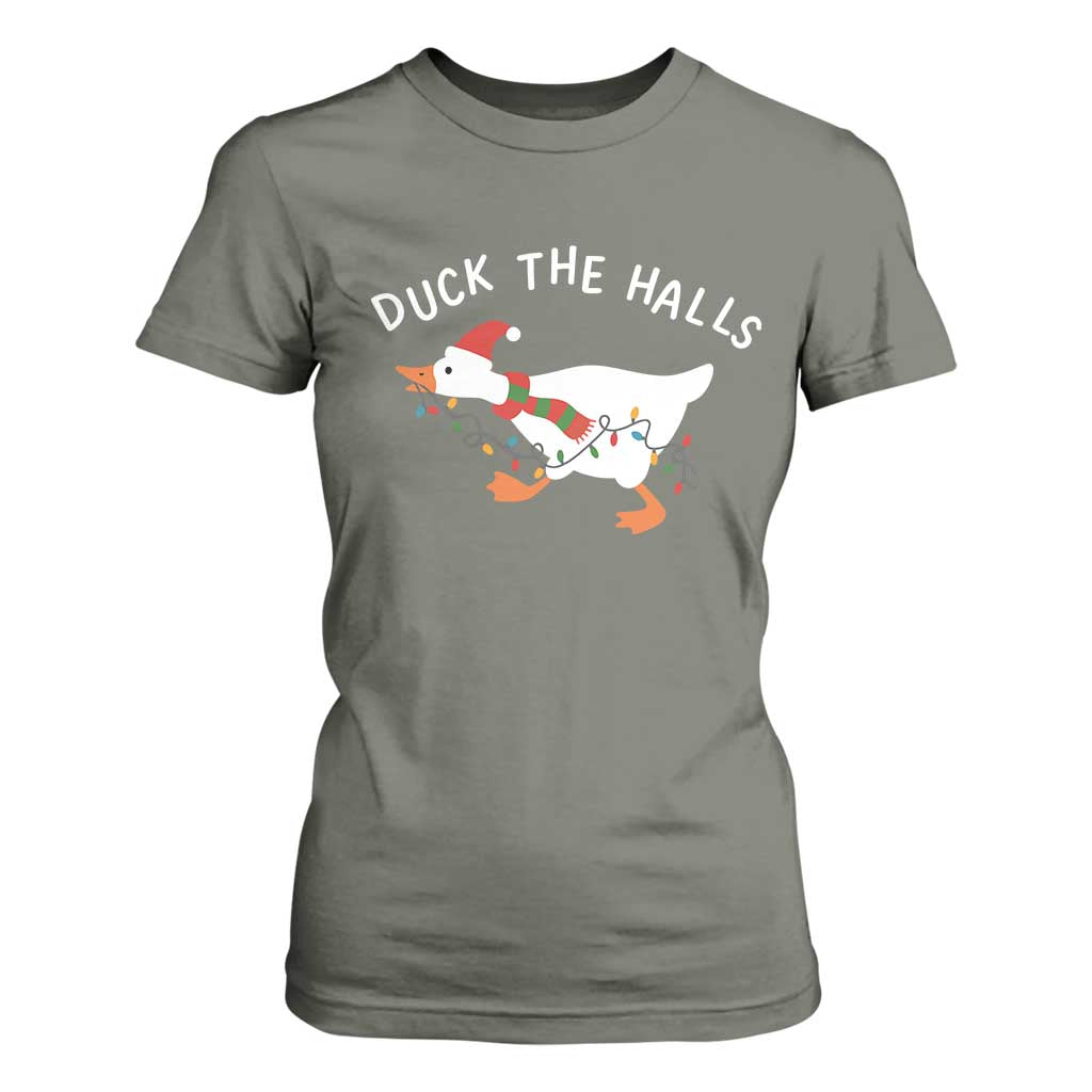 Funny Christmas Silly Goose T Shirt For Women Funny Duck the Halls TS10 Military Green Print Your Wear