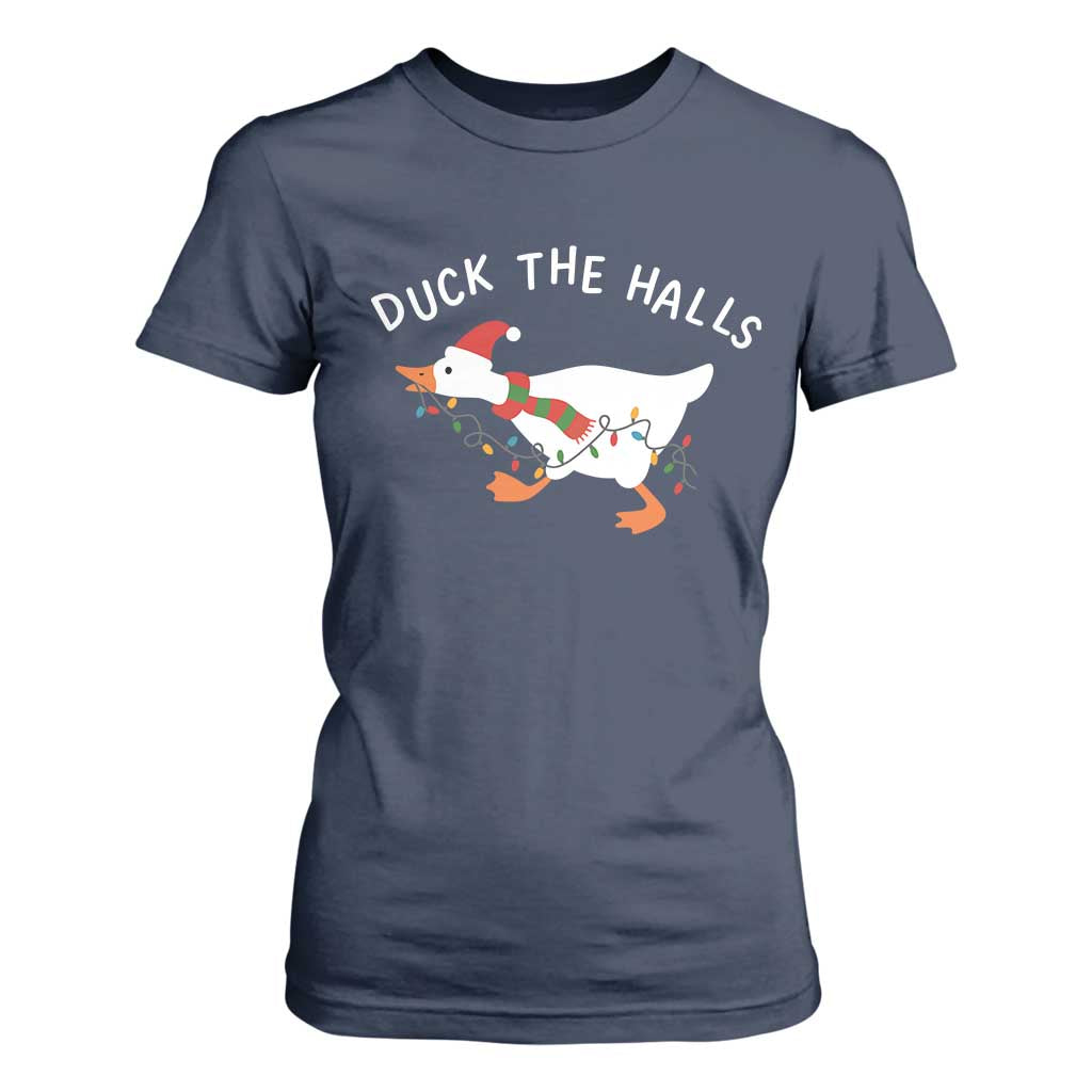 Funny Christmas Silly Goose T Shirt For Women Funny Duck the Halls TS10 Navy Print Your Wear