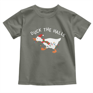 Funny Christmas Silly Goose Toddler T Shirt Funny Duck the Halls TS10 Military Green Print Your Wear