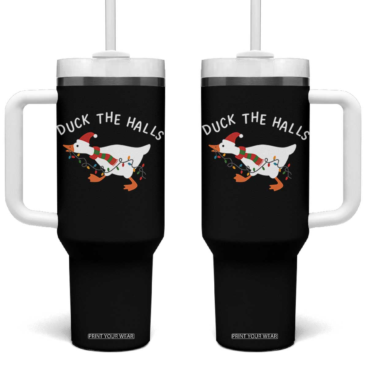 Funny Christmas Silly Goose Tumbler With Handle Funny Duck the Halls TS10 One Size: 40 oz Black Print Your Wear