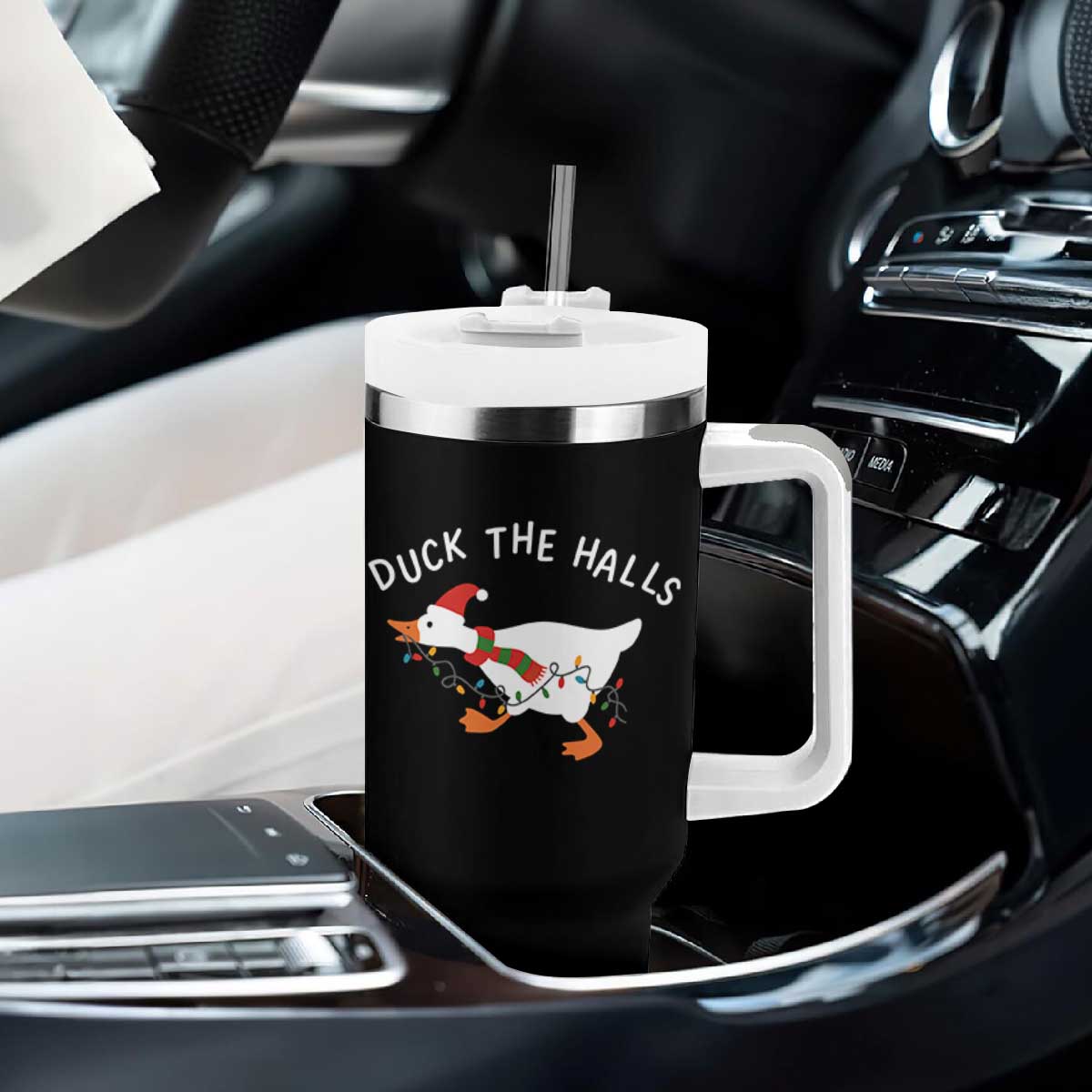 Funny Christmas Silly Goose Tumbler With Handle Funny Duck the Halls TS10 Print Your Wear