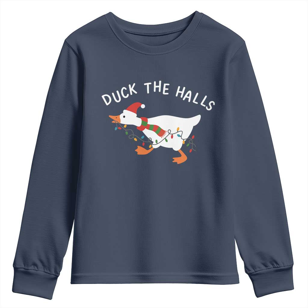 Funny Christmas Silly Goose Youth Sweatshirt Funny Duck the Halls TS10 Navy Print Your Wear