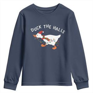 Funny Christmas Silly Goose Youth Sweatshirt Funny Duck the Halls TS10 Navy Print Your Wear