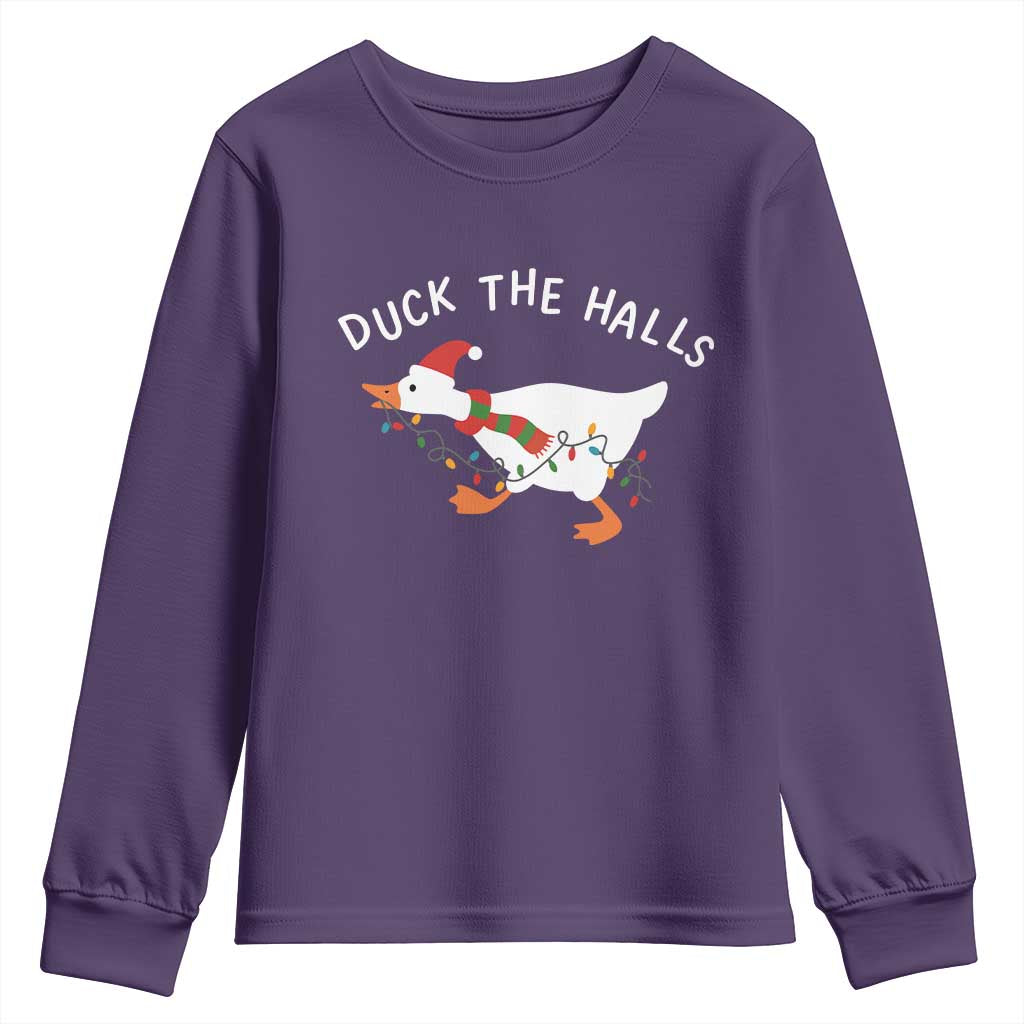 Funny Christmas Silly Goose Youth Sweatshirt Funny Duck the Halls TS10 Purple Print Your Wear