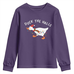 Funny Christmas Silly Goose Youth Sweatshirt Funny Duck the Halls TS10 Purple Print Your Wear