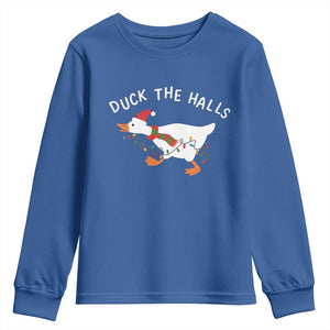 Funny Christmas Silly Goose Youth Sweatshirt Funny Duck the Halls TS10 Royal Blue Print Your Wear