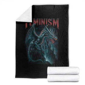 Feminism Dragon Throw Blanket Retro Vintage Gothic Fantasy Castle Feminist Empowerment TS10 Black Print Your Wear