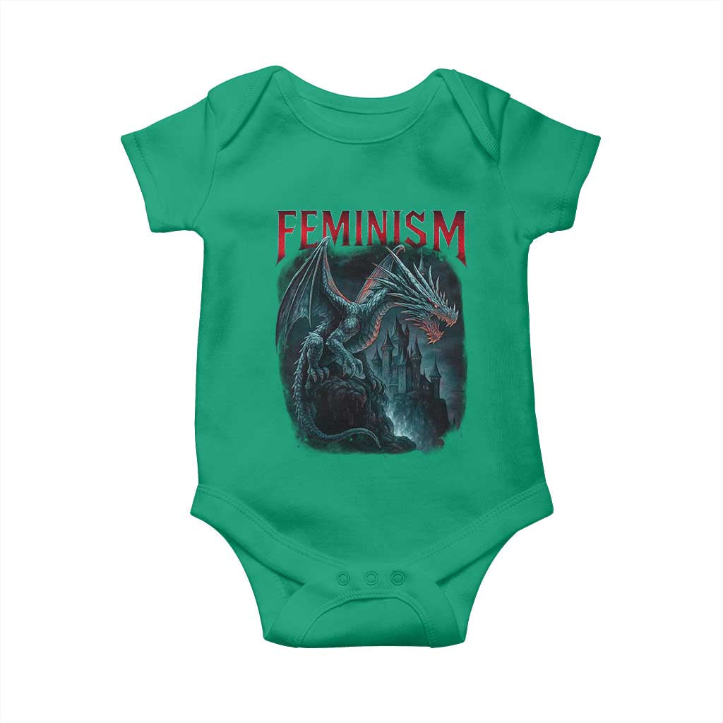 Feminism Dragon Baby Onesie Retro Vintage Gothic Fantasy Castle Feminist Empowerment TS10 Irish Green Print Your Wear