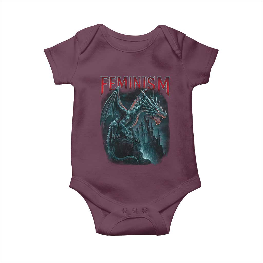 Feminism Dragon Baby Onesie Retro Vintage Gothic Fantasy Castle Feminist Empowerment TS10 Maroon Print Your Wear