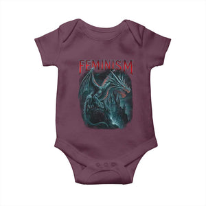 Feminism Dragon Baby Onesie Retro Vintage Gothic Fantasy Castle Feminist Empowerment TS10 Maroon Print Your Wear
