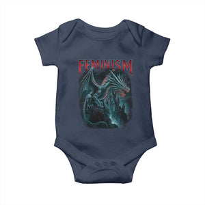 Feminism Dragon Baby Onesie Retro Vintage Gothic Fantasy Castle Feminist Empowerment TS10 Navy Print Your Wear