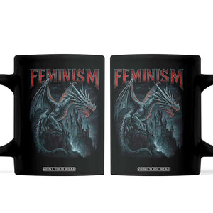 Feminism Dragon Coffee Mug Retro Vintage Gothic Fantasy Castle Feminist Empowerment TS10 Black Print Your Wear