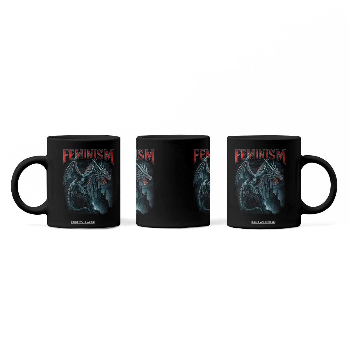Feminism Dragon Coffee Mug Retro Vintage Gothic Fantasy Castle Feminist Empowerment TS10 Print Your Wear
