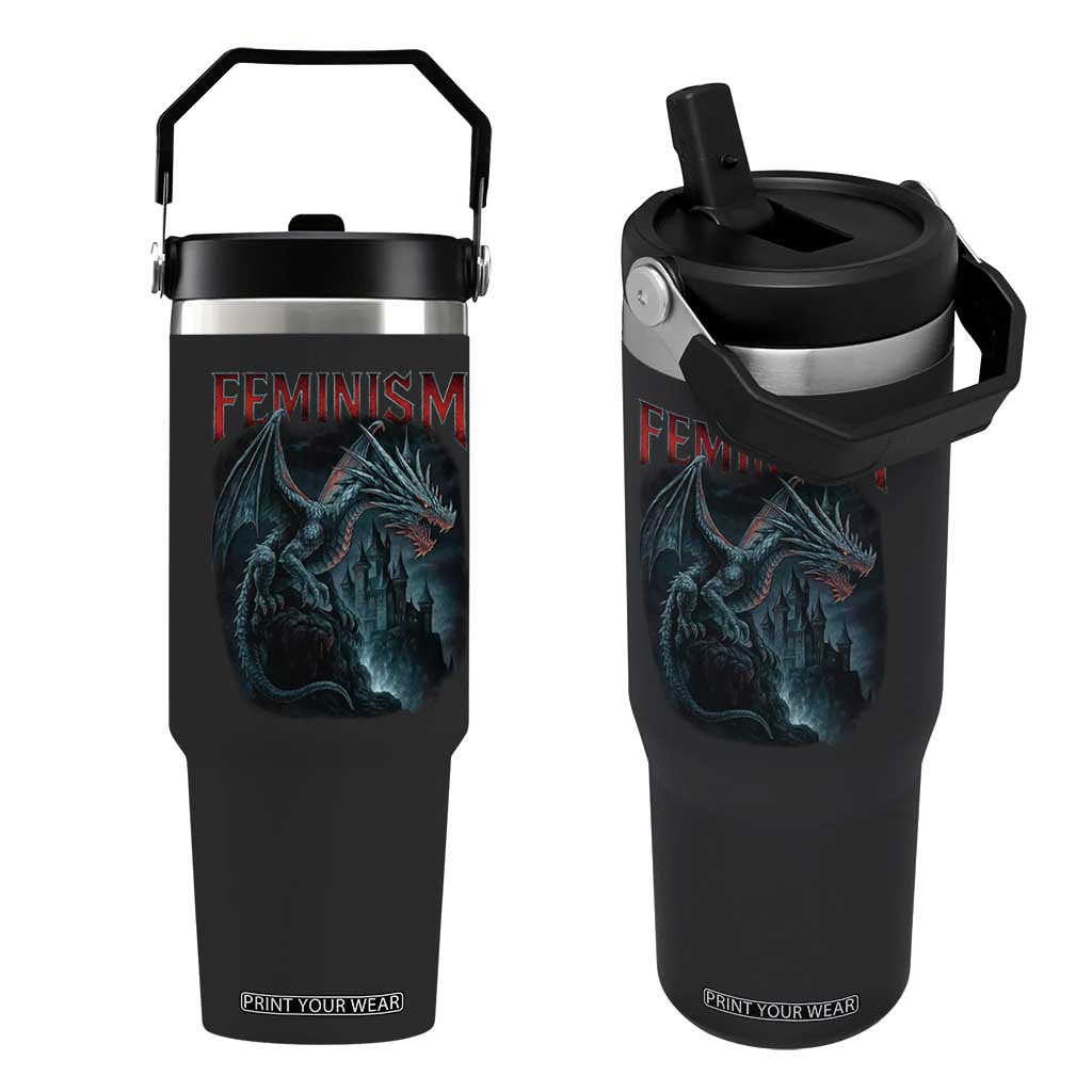 Feminism Dragon Flip Straw Tumbler Retro Vintage Gothic Fantasy Castle Feminist Empowerment TS10 One Size: 30 oz Black Print Your Wear