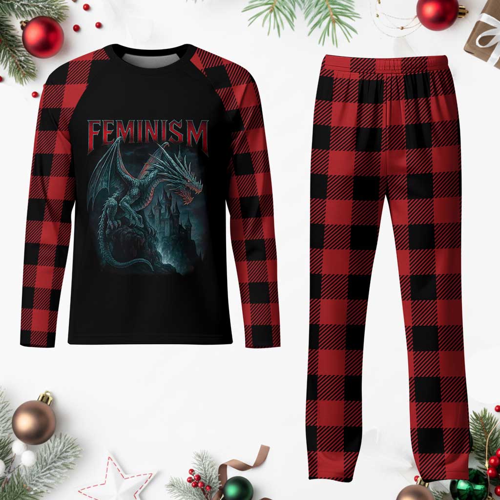 Feminism Dragon Plaid Pajama Set Retro Vintage Gothic Fantasy Castle Feminist Empowerment TS10 Buffalo Plaid Print Your Wear