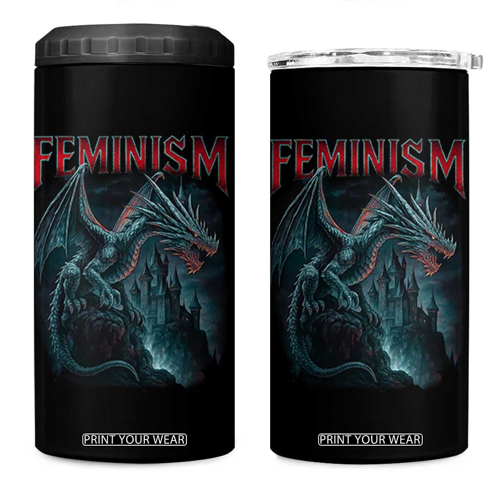 Feminism Dragon 4 in 1 Can Cooler Tumbler Retro Vintage Gothic Fantasy Castle Feminist Empowerment TS10 One Size: 16 oz Black Print Your Wear