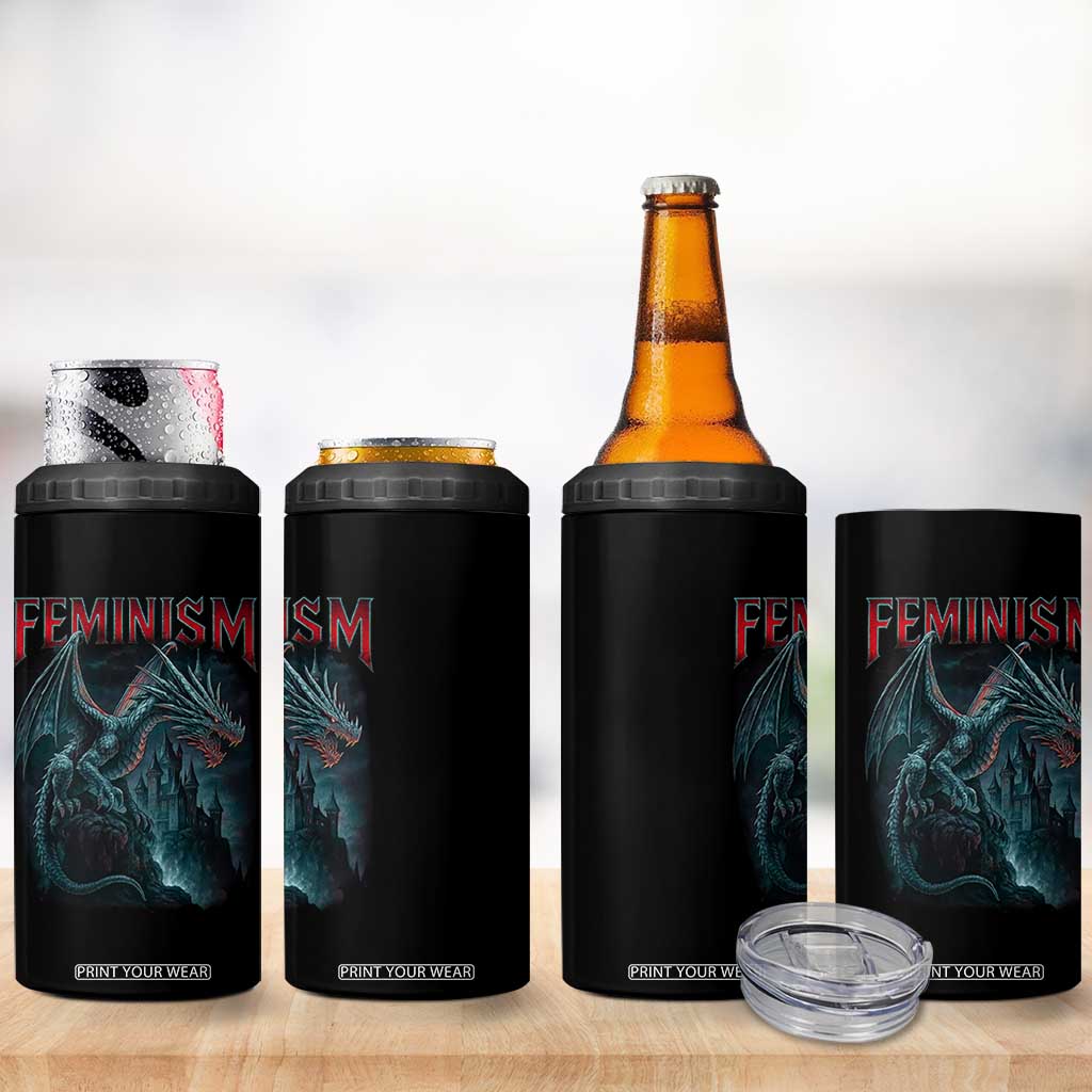 Feminism Dragon 4 in 1 Can Cooler Tumbler Retro Vintage Gothic Fantasy Castle Feminist Empowerment TS10 Print Your Wear