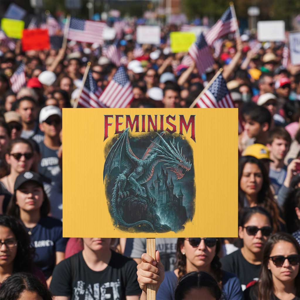 Feminism Dragon Protest Sign Retro Vintage Gothic Fantasy Castle Feminist Empowerment TS10 Horizontal 18