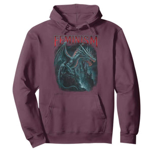 Feminism Dragon Hoodie Retro Vintage Gothic Fantasy Castle Feminist Empowerment TS10 Maroon Print Your Wear