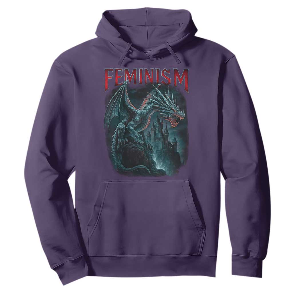 Feminism Dragon Hoodie Retro Vintage Gothic Fantasy Castle Feminist Empowerment TS10 Purple Print Your Wear
