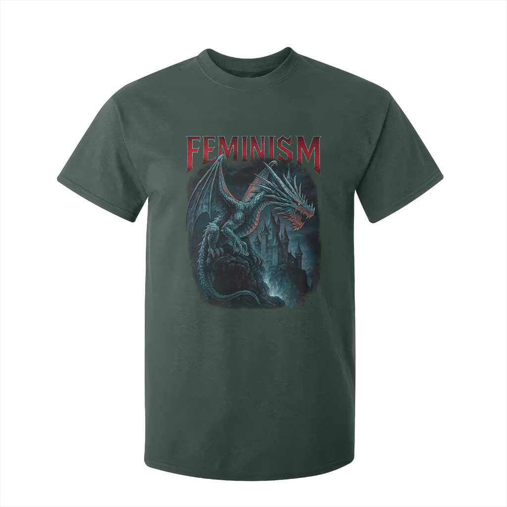 Feminism Dragon T Shirt For Kid Retro Vintage Gothic Fantasy Castle Feminist Empowerment TS10 Dark Forest Green Print Your Wear