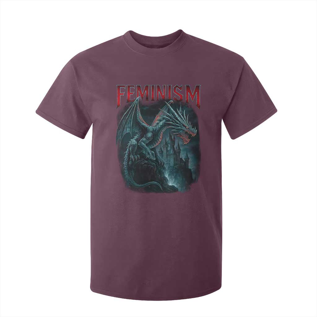 Feminism Dragon T Shirt For Kid Retro Vintage Gothic Fantasy Castle Feminist Empowerment TS10 Maroon Print Your Wear