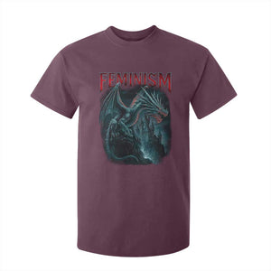 Feminism Dragon T Shirt For Kid Retro Vintage Gothic Fantasy Castle Feminist Empowerment TS10 Maroon Print Your Wear
