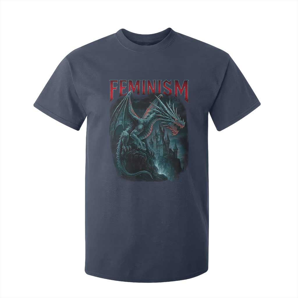 Feminism Dragon T Shirt For Kid Retro Vintage Gothic Fantasy Castle Feminist Empowerment TS10 Navy Print Your Wear