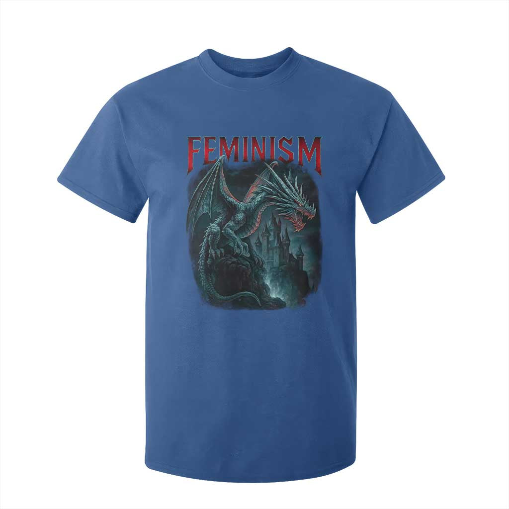 Feminism Dragon T Shirt For Kid Retro Vintage Gothic Fantasy Castle Feminist Empowerment TS10 Royal Blue Print Your Wear