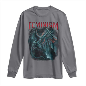 Feminism Dragon Long Sleeve Shirt Retro Vintage Gothic Fantasy Castle Feminist Empowerment TS10 Charcoal Print Your Wear