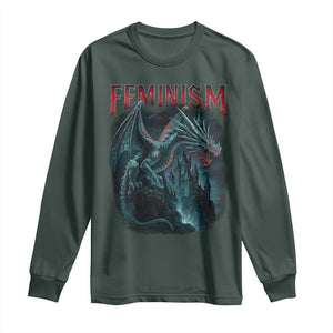 Feminism Dragon Long Sleeve Shirt Retro Vintage Gothic Fantasy Castle Feminist Empowerment TS10 Dark Forest Green Print Your Wear