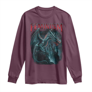 Feminism Dragon Long Sleeve Shirt Retro Vintage Gothic Fantasy Castle Feminist Empowerment TS10 Maroon Print Your Wear