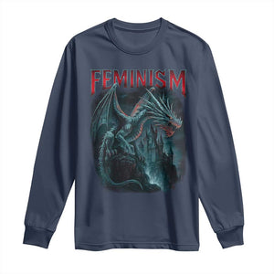 Feminism Dragon Long Sleeve Shirt Retro Vintage Gothic Fantasy Castle Feminist Empowerment TS10 Navy Print Your Wear