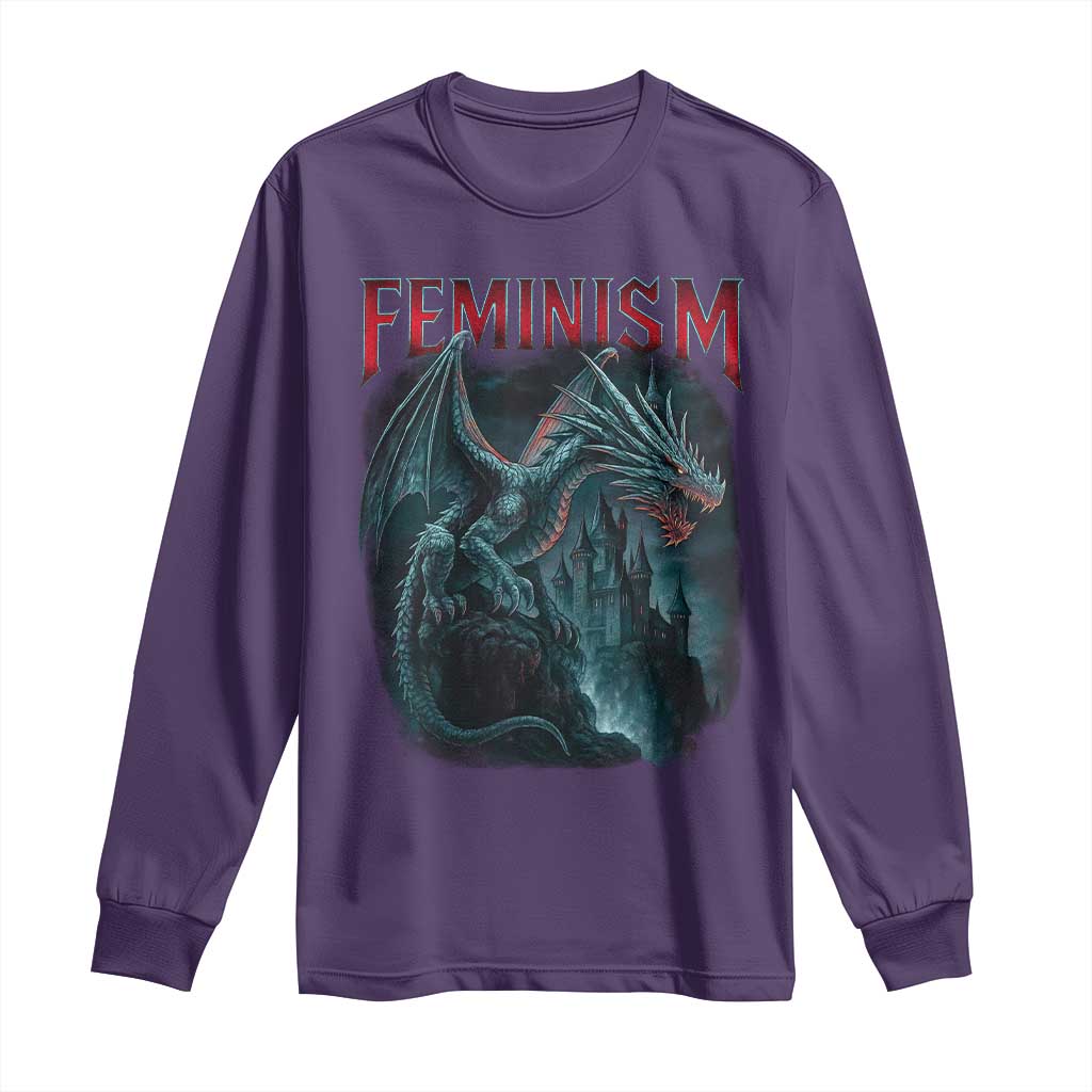 Feminism Dragon Long Sleeve Shirt Retro Vintage Gothic Fantasy Castle Feminist Empowerment TS10 Purple Print Your Wear