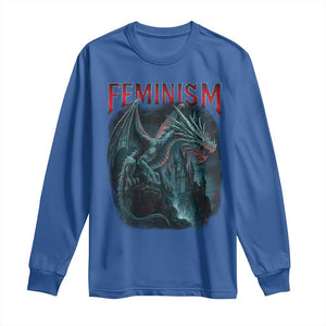 Feminism Dragon Long Sleeve Shirt Retro Vintage Gothic Fantasy Castle Feminist Empowerment TS10 Royal Blue Print Your Wear