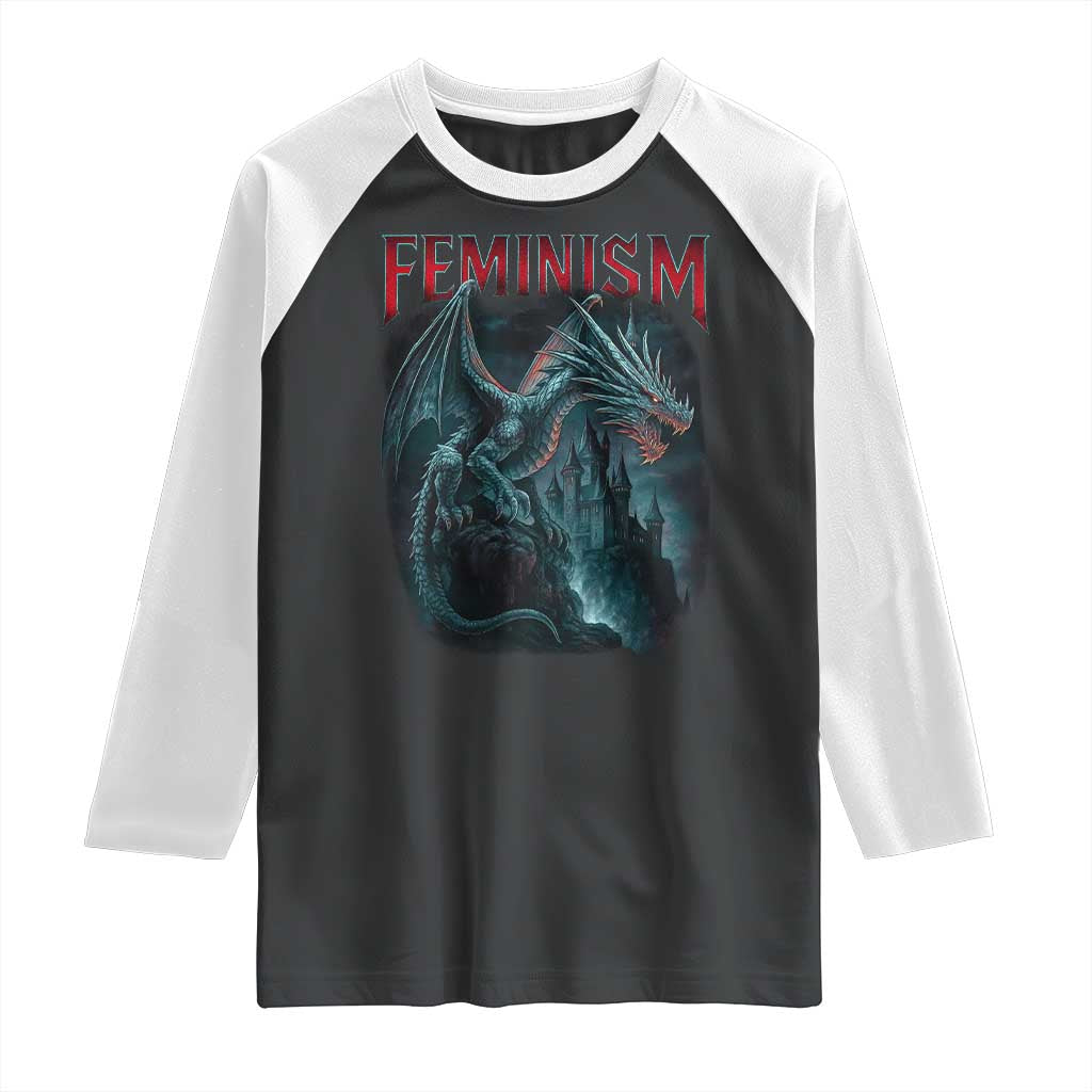 Feminism Dragon Raglan Shirt Retro Vintage Gothic Fantasy Castle Feminist Empowerment TS10 Black White Print Your Wear