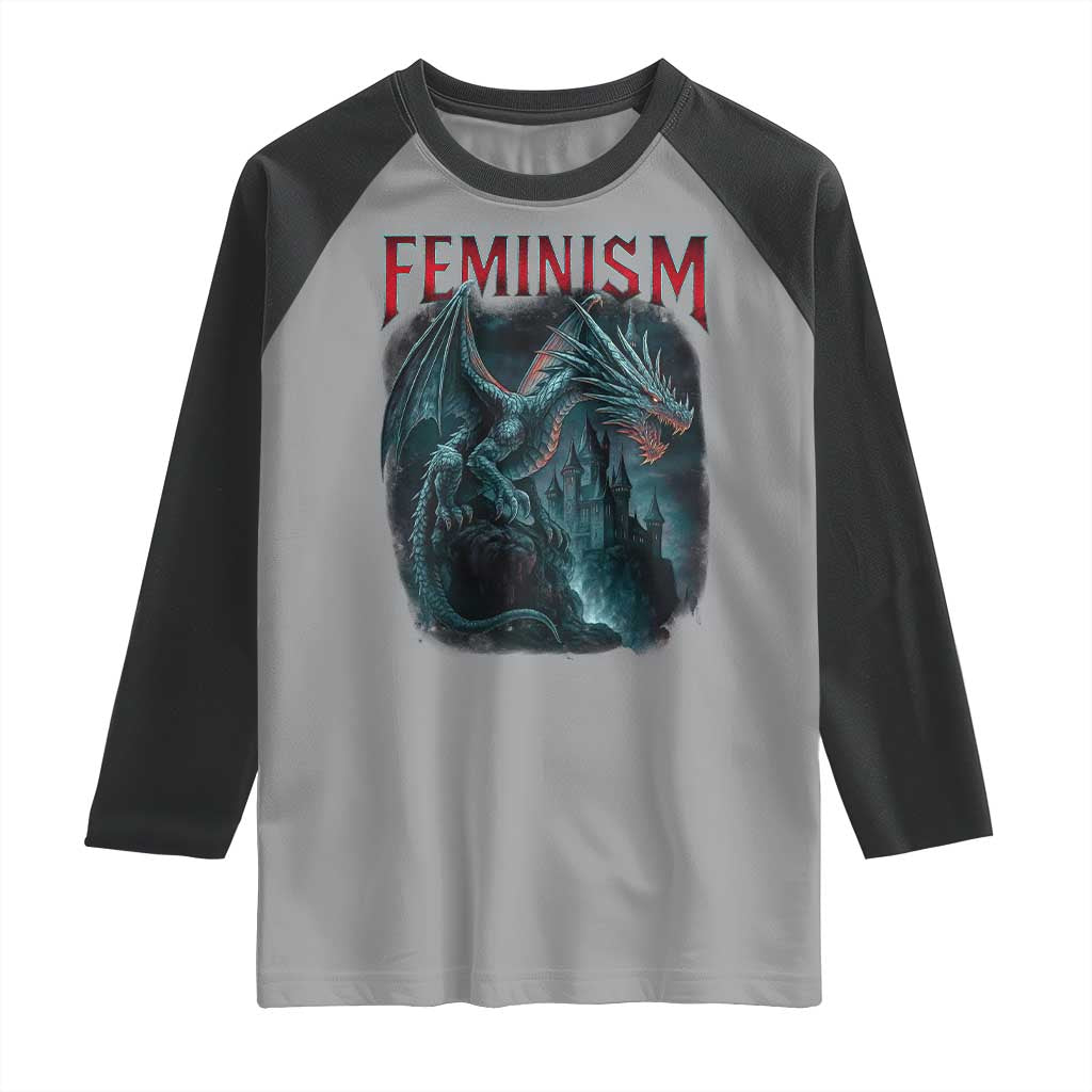 Feminism Dragon Raglan Shirt Retro Vintage Gothic Fantasy Castle Feminist Empowerment TS10 Sport Gray Black Print Your Wear
